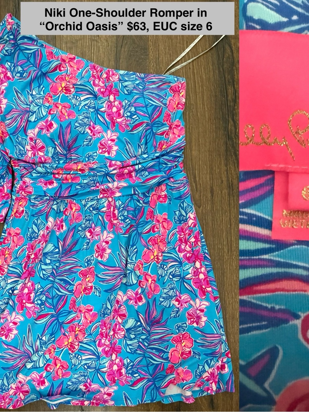Lilly Pulitzer One-Shoulder Romper in Orchid Oasis Blue & Pink